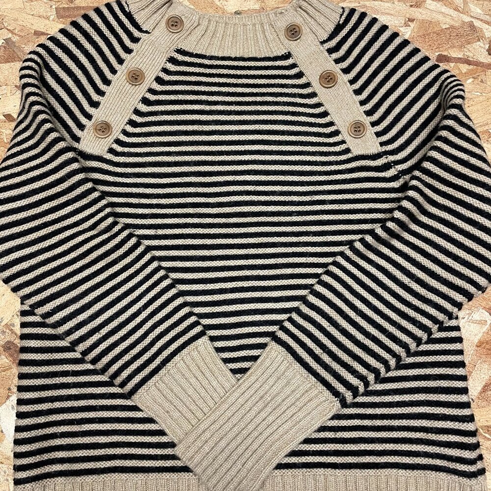 J.Crew Fitted Black and Brown Stripped Sweater with Buttons